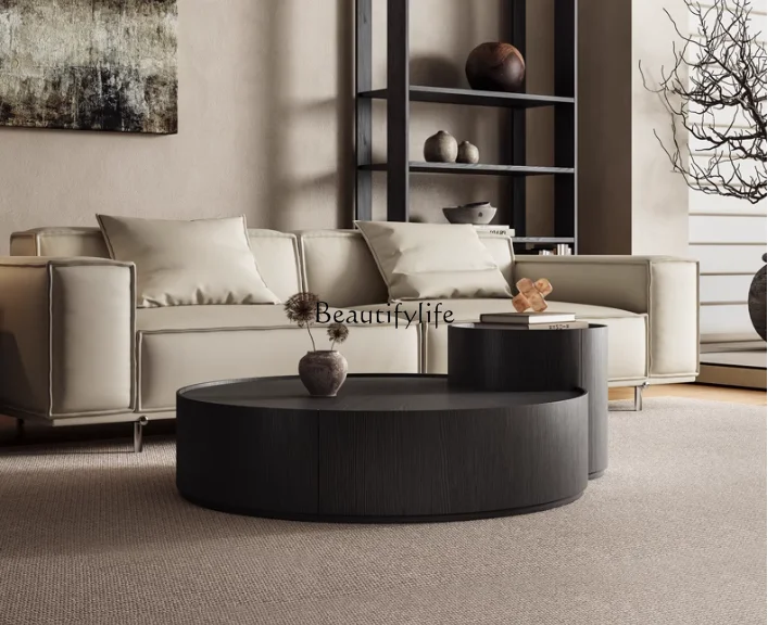 

Coffee table round Italian minimalist living room household large storage solid wood coffee table