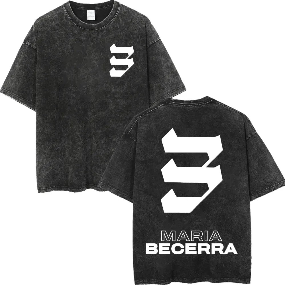 

Vintage Washed Maria Becerra Logo Print T-shirts High Quality Fashion Short Sleeve T-shirt Men Women Casual Loose Cotton T Shirt
