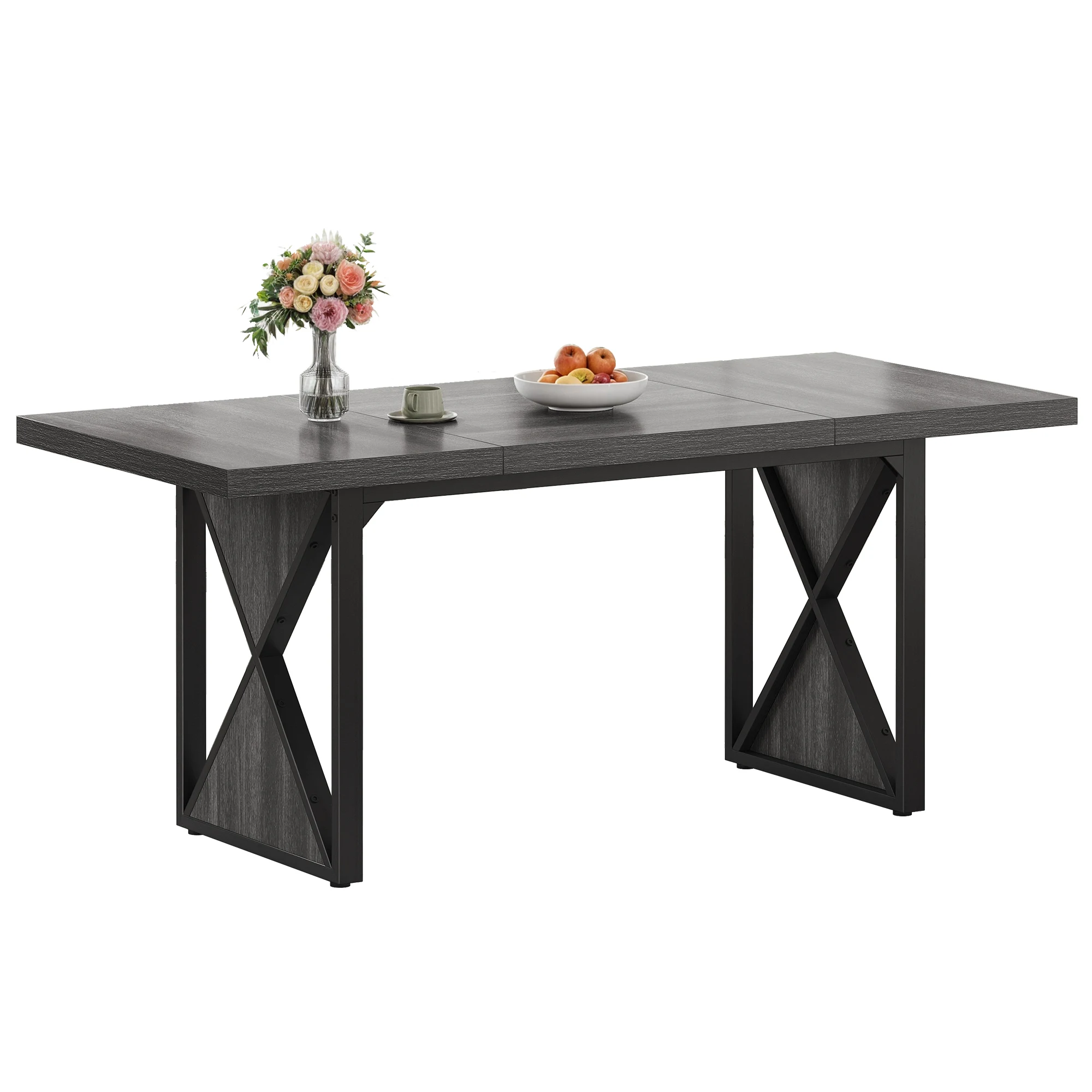 Farmhouse Dining Table Rectangular Kitchen Wood Dining Table for 6-8 People