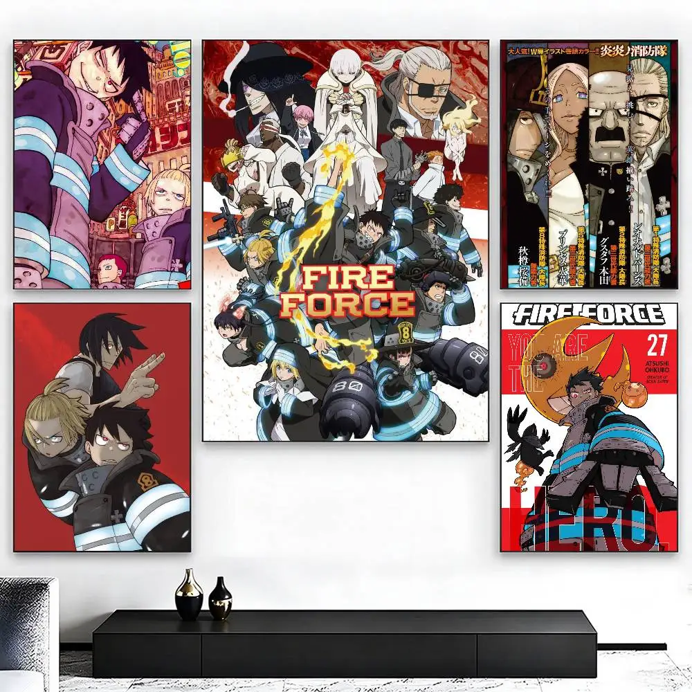Fire F-Force Anime Poster Self-adhesive Art Waterproof Paper Sticker Coffee House Bar Room Wall Decor