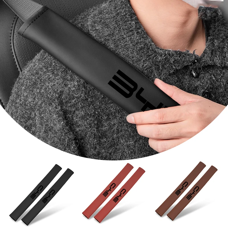 2pcs Car Safety Belt Shoulder Pads Leather Seat Belt Protector Cover For BYD M6 G3 G5 T3 13 F3 F0 S6 S7 E5 E6 Tang Song Yuan Max