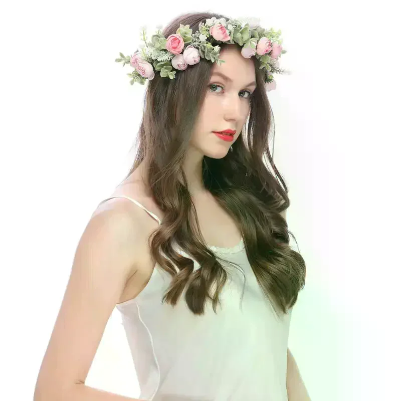 

Trendy Forest Flower Headbands Green Leaf Festival Wedding Floral Headpiece Bohemian Flower Crown Women Seaside Vacation Wreath
