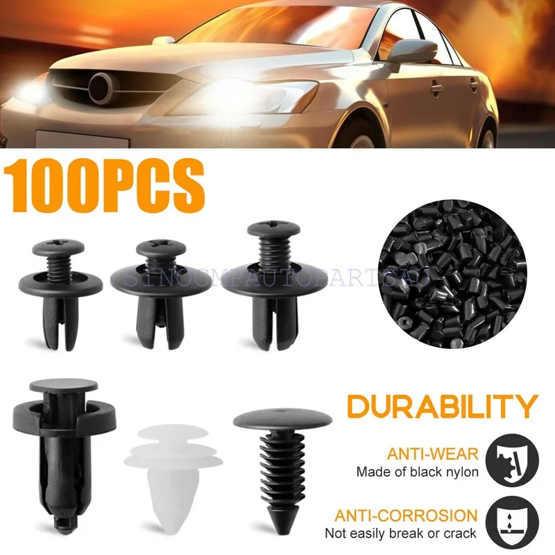 100pcs Car Body Plastic Trim Retainer Fastener Clips Push Pin Door Panel Fender Bumper Tool 6 Sizes Cars Mixed Rivets Fasteners