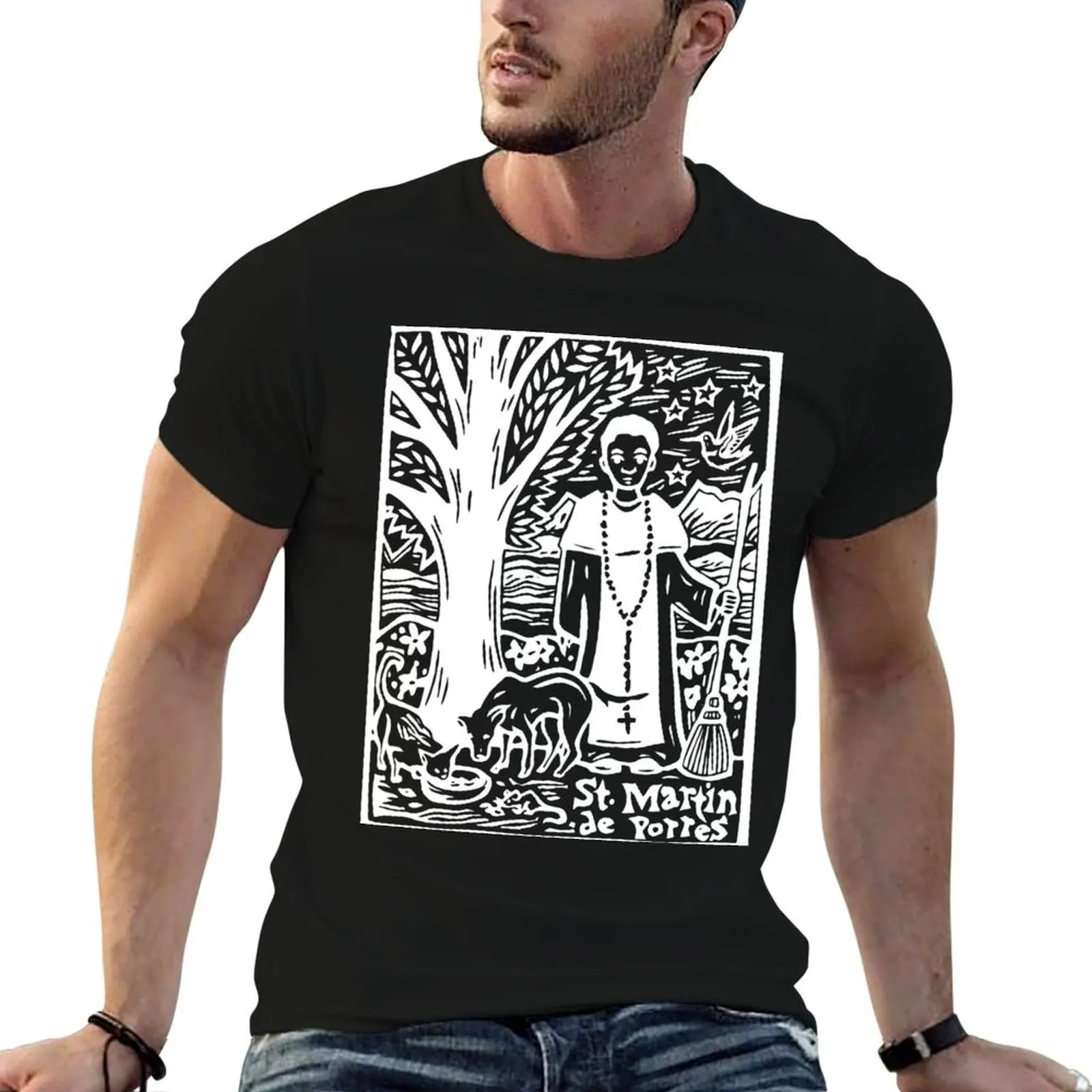 

shirt White Martin Porres St. Linocut Image- T-Shirt de t shirt Ink luxury man man designer t