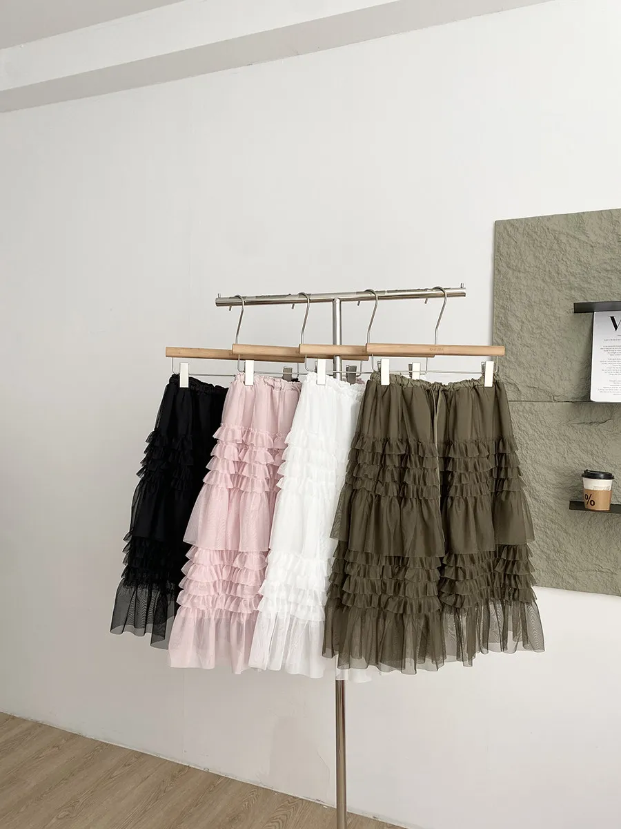 Elegant High Waist Midi Skirt Women's Fashion Spring 2026 New Style Heavy Embellished Wooden Ear Lace Casual Pure Color Cake ...