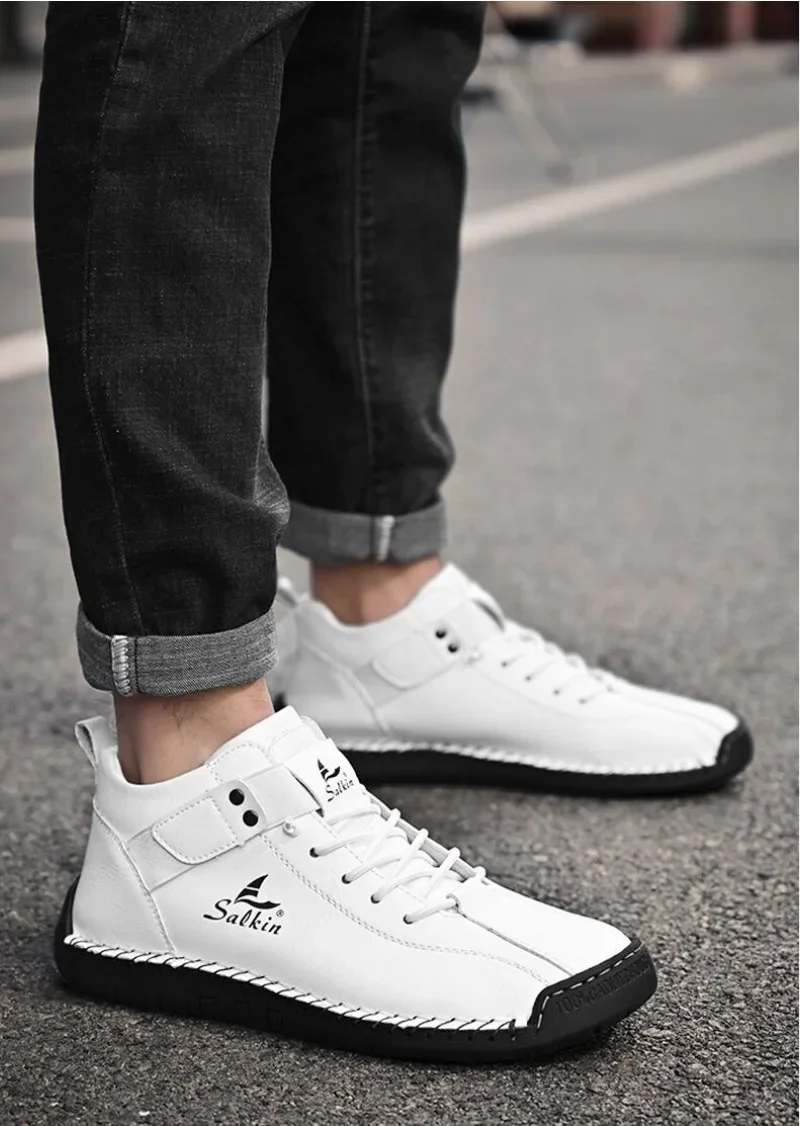 جديد 2025 اليدوية الجلود حذاء رجالي غير رسمي تصميم أحذية رياضية رجل تنفس أحذية من الجلد الرجال حذاء من الجلد في الهواء الطلق