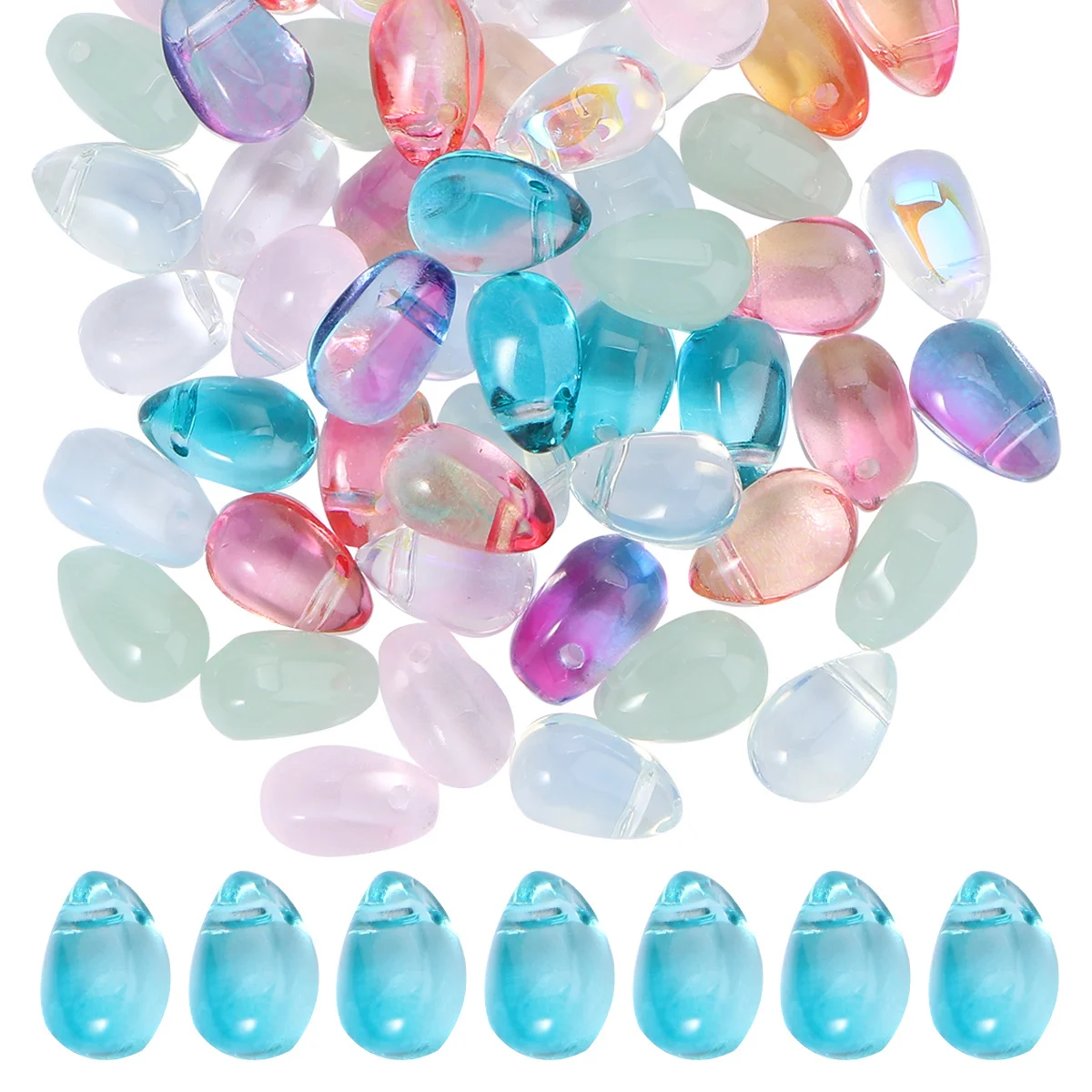 50 Stück Glas-Wassertropfen-Perlen, DIY-Schmuckmaterial, mehrfarbiger Kristall-Anhänger, handgefertigtes Zubehör für Geschenkdekoration