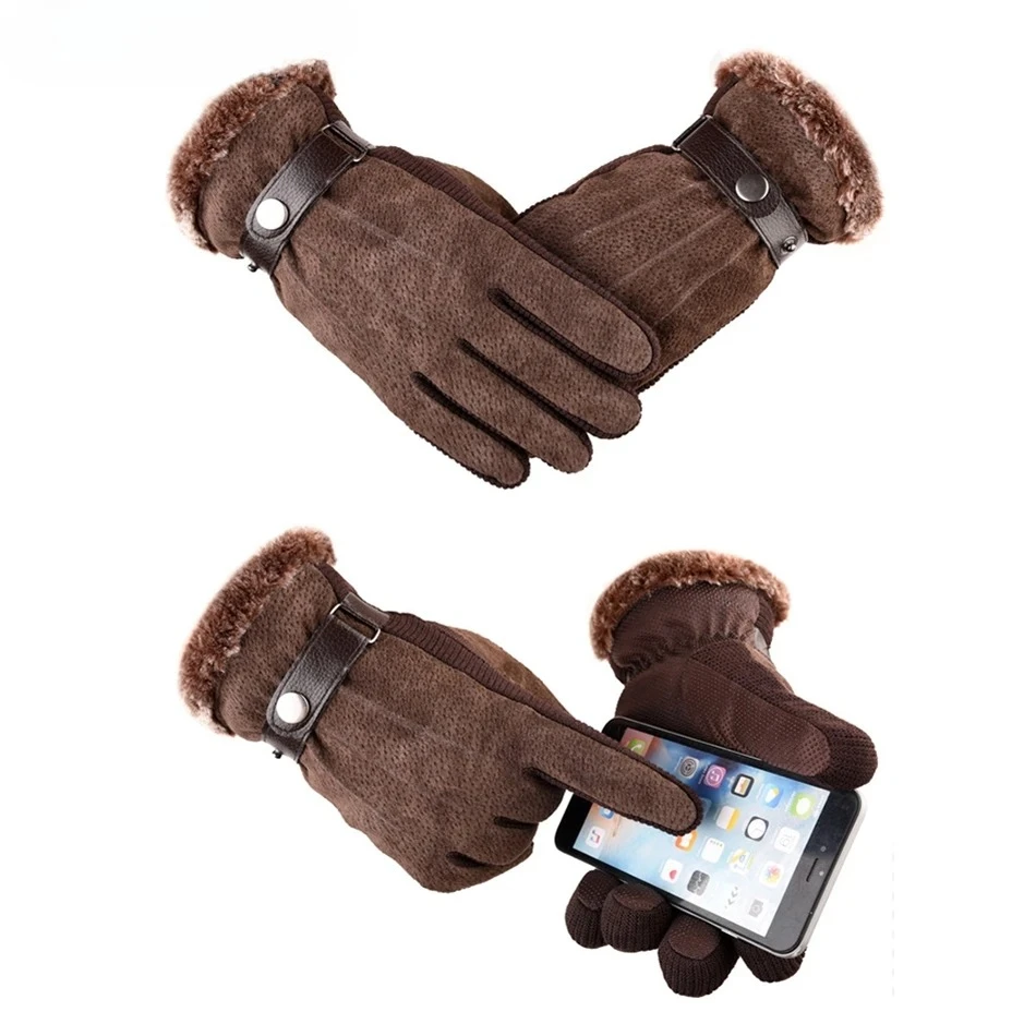 قفازات جلد الخنزير الأسود الرجال قفازات الشتاء الجلدية مع الصوف الحرارية الذكور شاشة تعمل باللمس عدم الانزلاق قفازات دراجة مقاوم للماء الدافئة