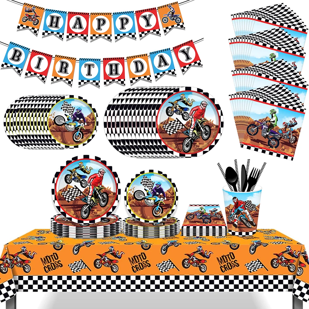 AliExpress EsenTroye Motorcycle Dirt Bike Birthday Party Tableware Cups Plates Napkins Banner Boys Kids Motocross Birthday Party Decoration Supplies