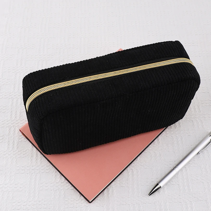 Pencil Case Black Estuche Escolar Pencil Pouch Corduroy Large Capacity Pen Case School Supplies Kalemlik Pencil Cases For Girls