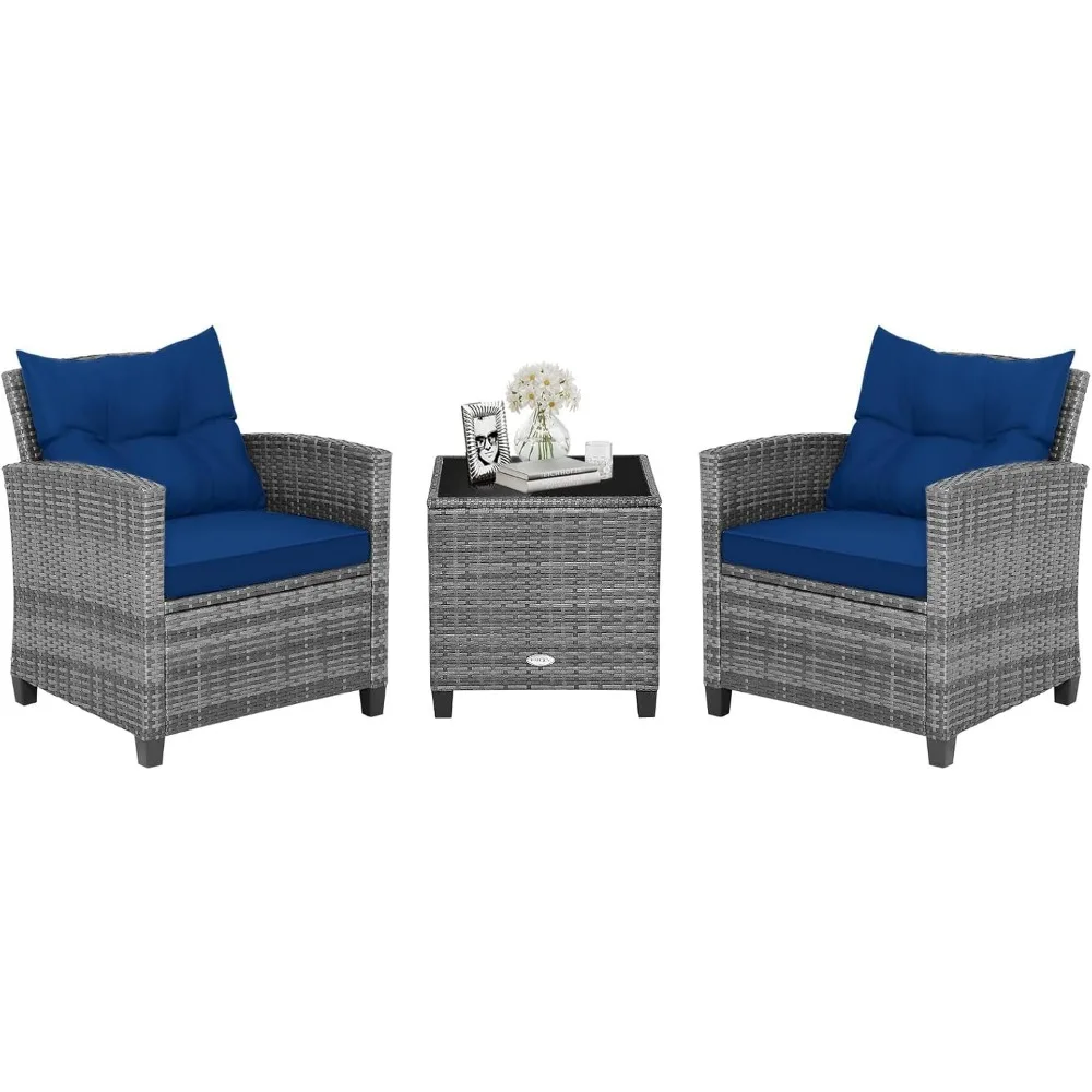 

3-piece terrace conversation set, outdoor furniture set, PE rattan sofa set with detachable cushion, PE wicker chair set