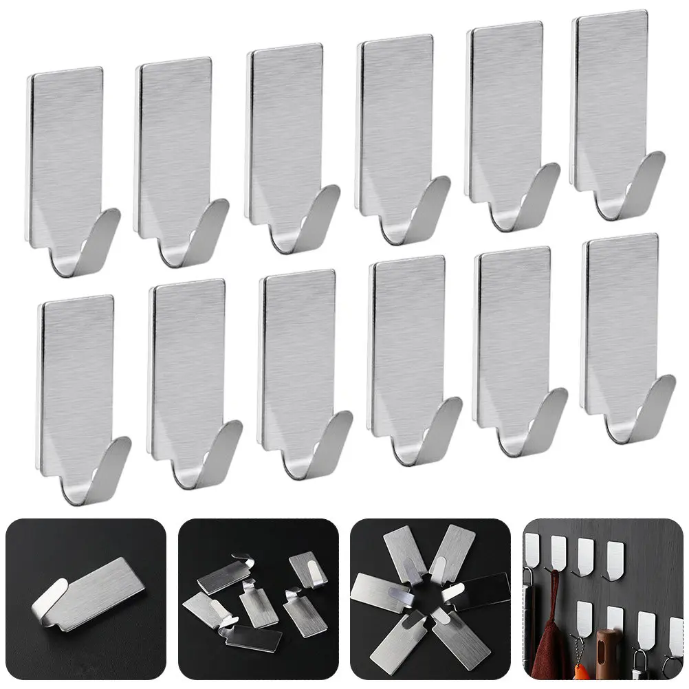 

30Pcs Self-Adhesive Hooks Stainless Steel Wall Hanging Hooks No Punch Needed 3Kg Capacity for Door Back Bath Towel Picture