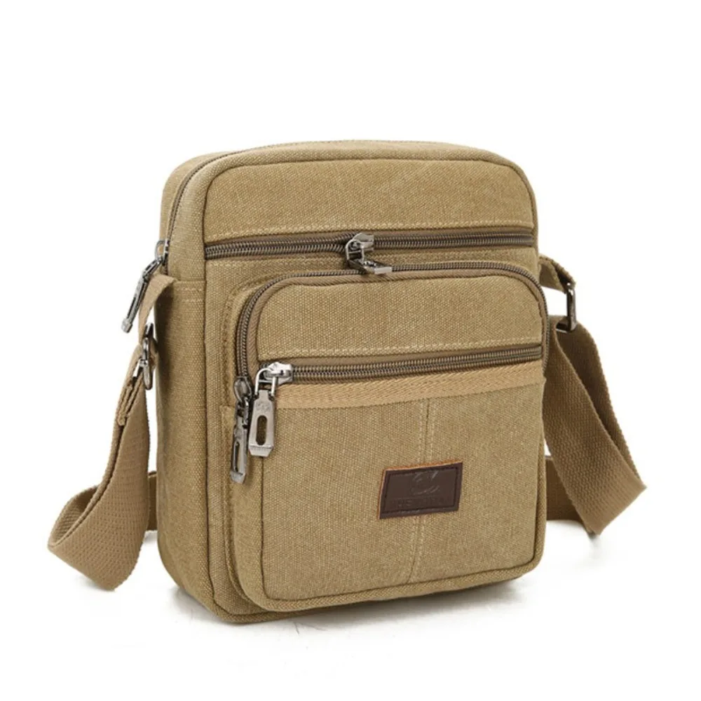 Casual Canvas Men's Shoulder Bag Large Capacity Solid Color Crossbody Bag Multi Layer Zipper Business Cash Bag