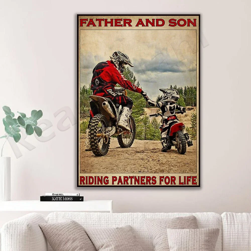Motorcycle Racing Racer Rider Poster Father and Son Riding Partners Poster Father's Day Gifts Home Living Decor Poster