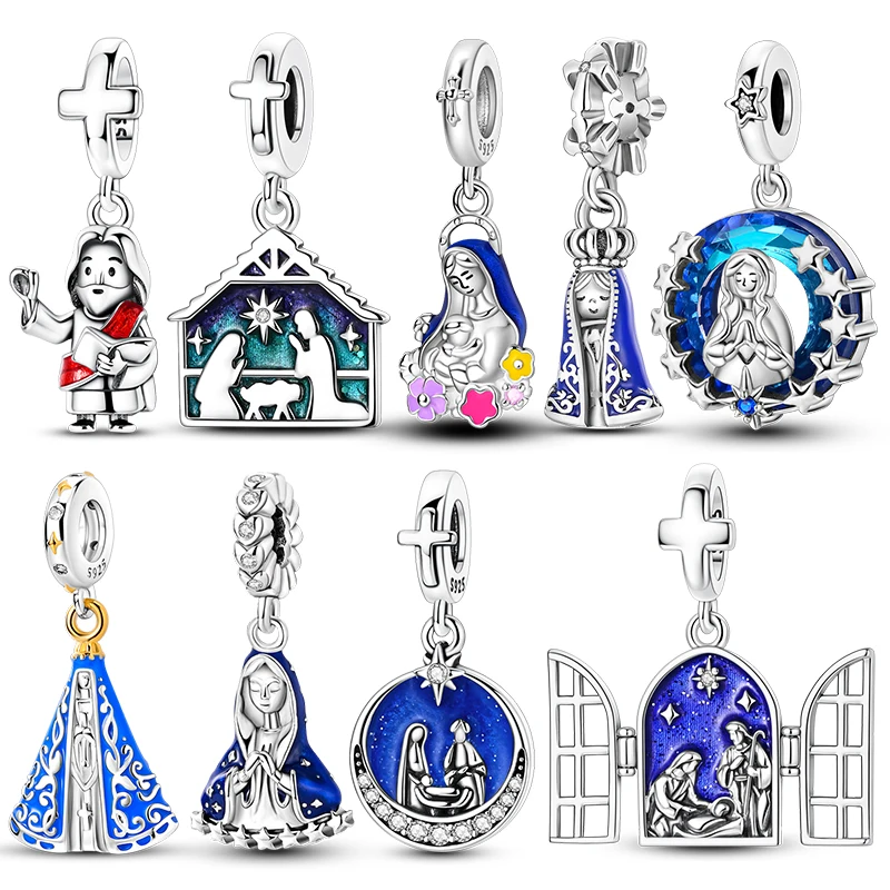 Religious Cross Virgin Mary Charm Beads Crystal Dangle Charms Fits 3mm Bracelet Necklace For Women Pendant Luxury DIY Jewelry
