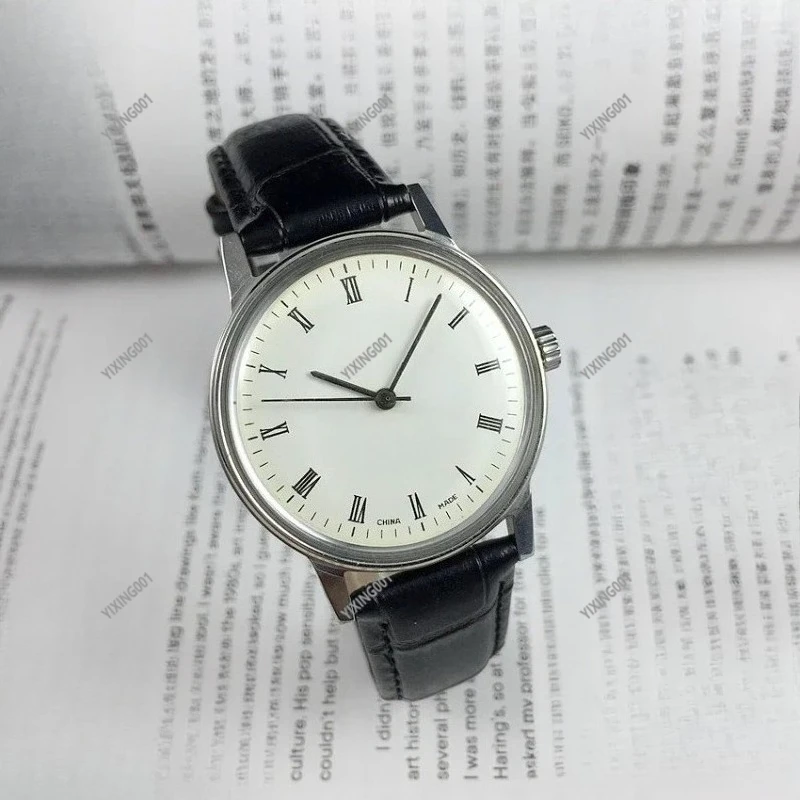 

Manual Mechanical Men's Watch All Steel Case Rome White Dial 36mm Diameter Wristwatch