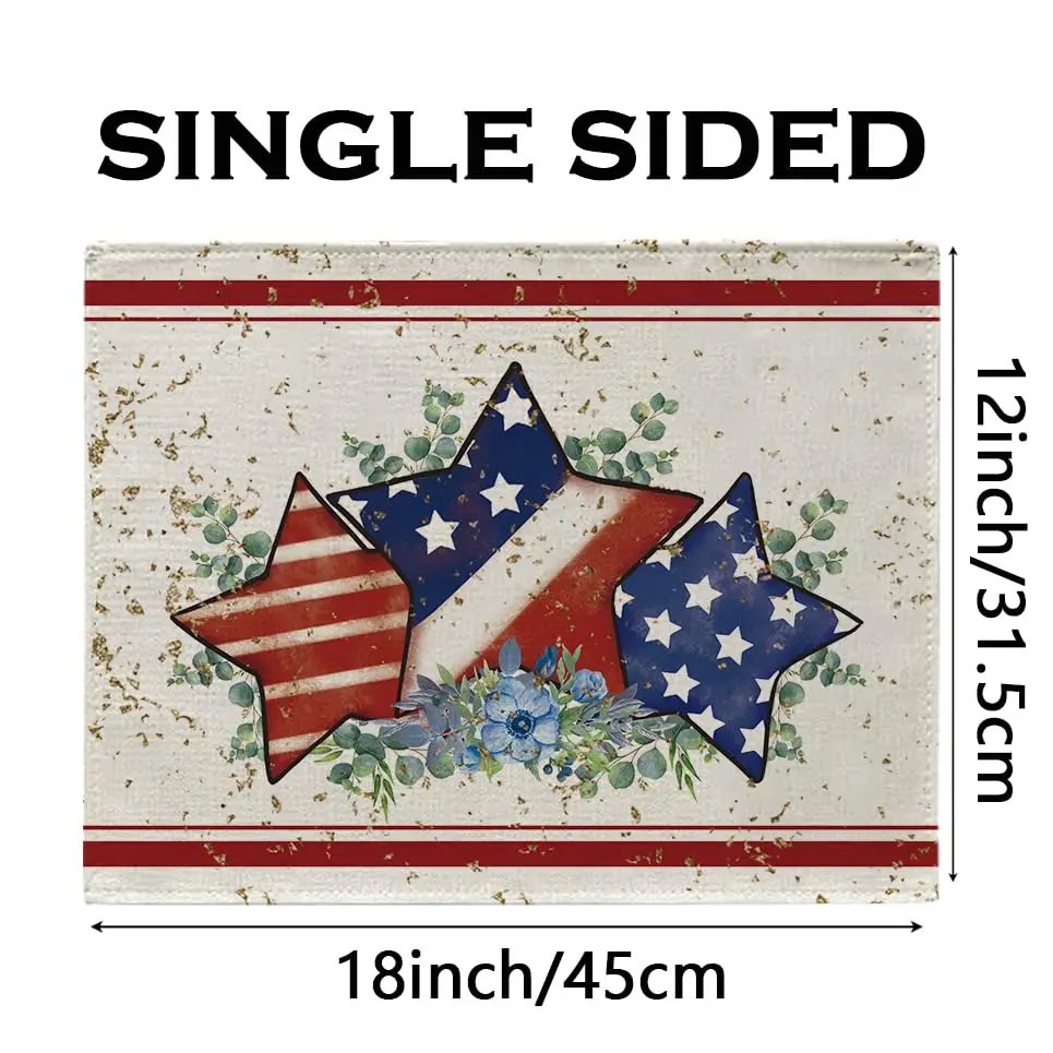 4th of July Placemats Set of 4 America Flag Stars Stripe 12x18 Inch Burlap Table Mats Patriotic Memorial Day Independence Day