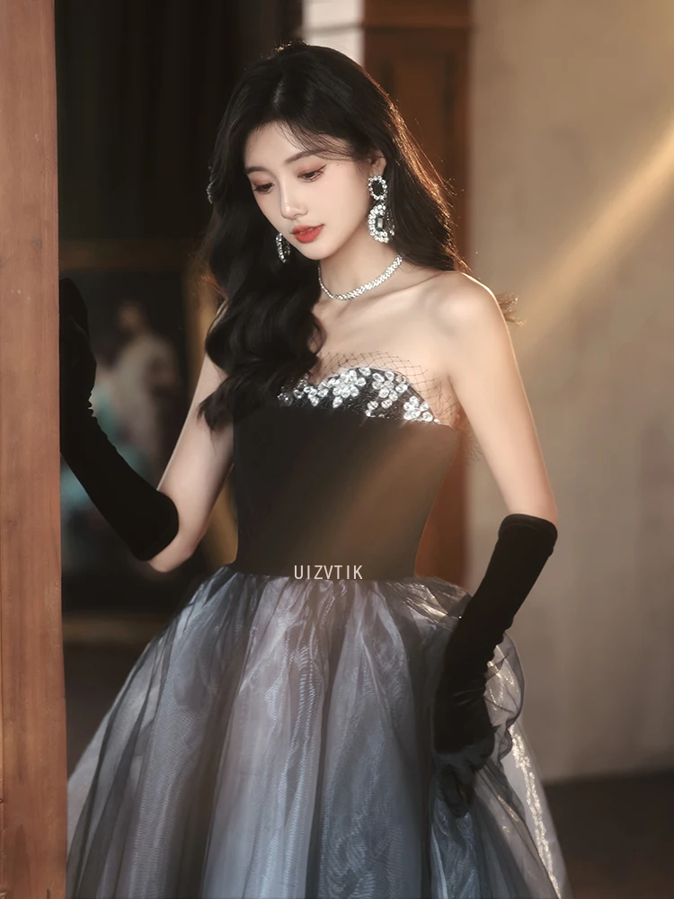 Simple Black Pleated Party Evening Gown Women 2025 New A-Line Customized Prom Dress Luxury Asymmetrical Formal Occasion Dresses