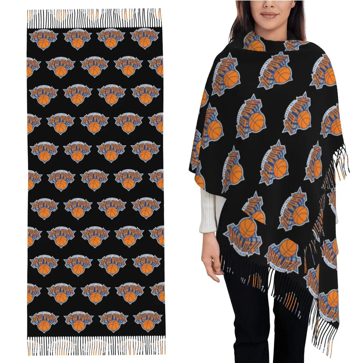 

Нью-Йоркский баскетбольный шарф, шарфы с кисточками, женские мягкие теплые шали и накидки, большая осенне-зимняя шаль