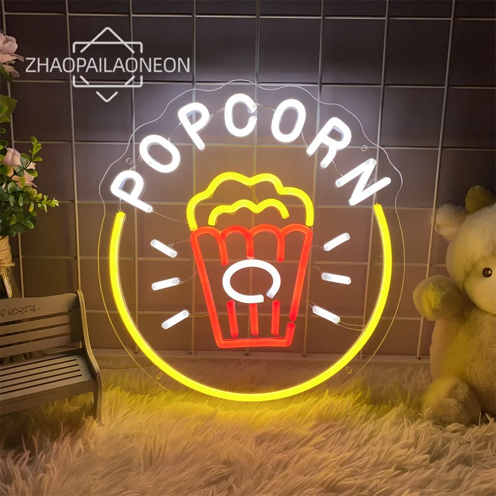 Neon Light Popcorn Neon Food Sign Poster Club Bar Restaurant Decoration Neon Light Wall Art Decor Aesthetics LED Lamp  Signboard