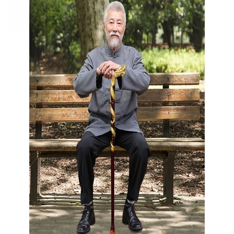 용머리 지팡이 마호가니 지팡이 원목 조각 네발 미끄럼 방지 목재 지팡이