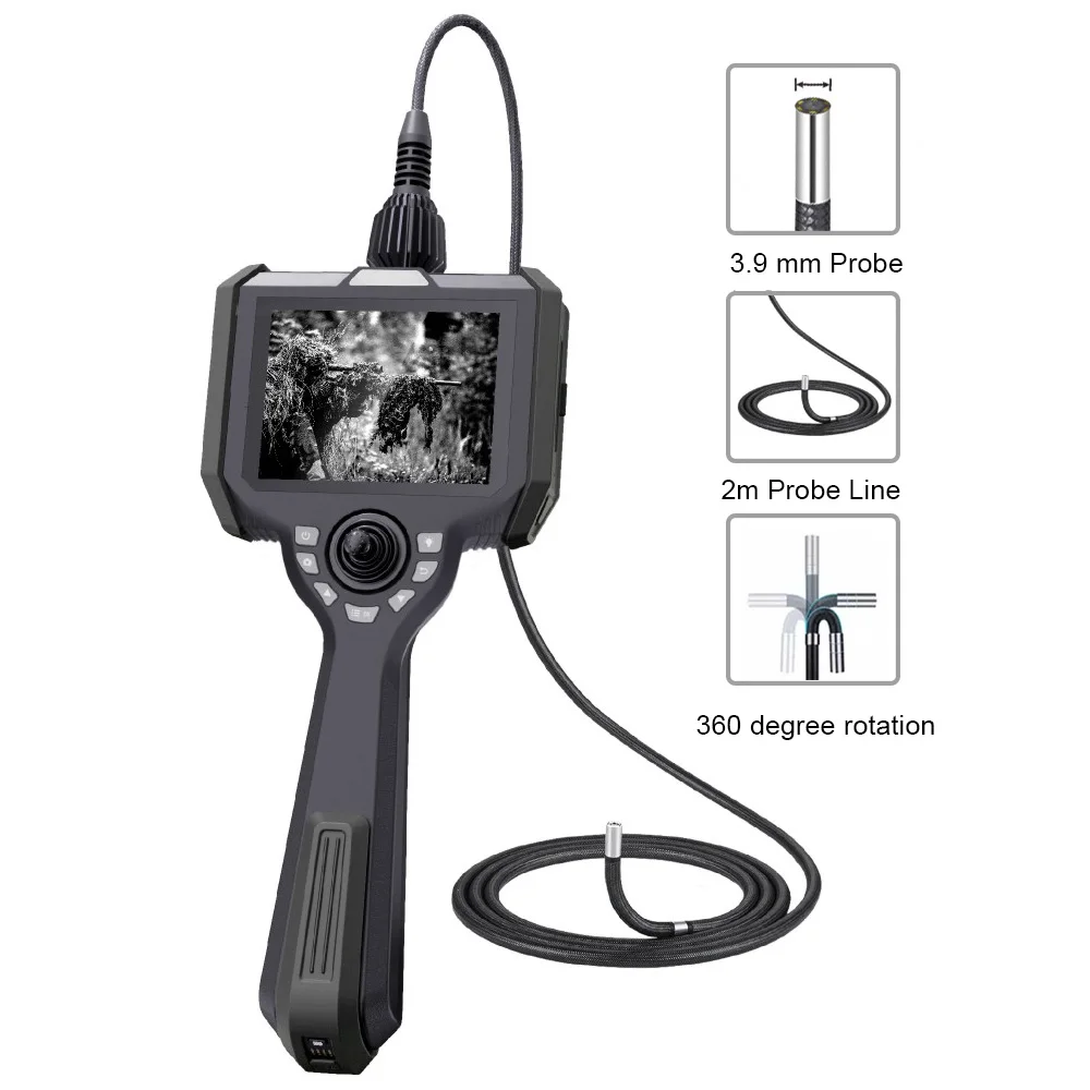 360 Degree Steering Industrial Endoscope,39mm IP67 Waterproof Led Articulating  Borescope ,5'' Screen Endoscopic 2m