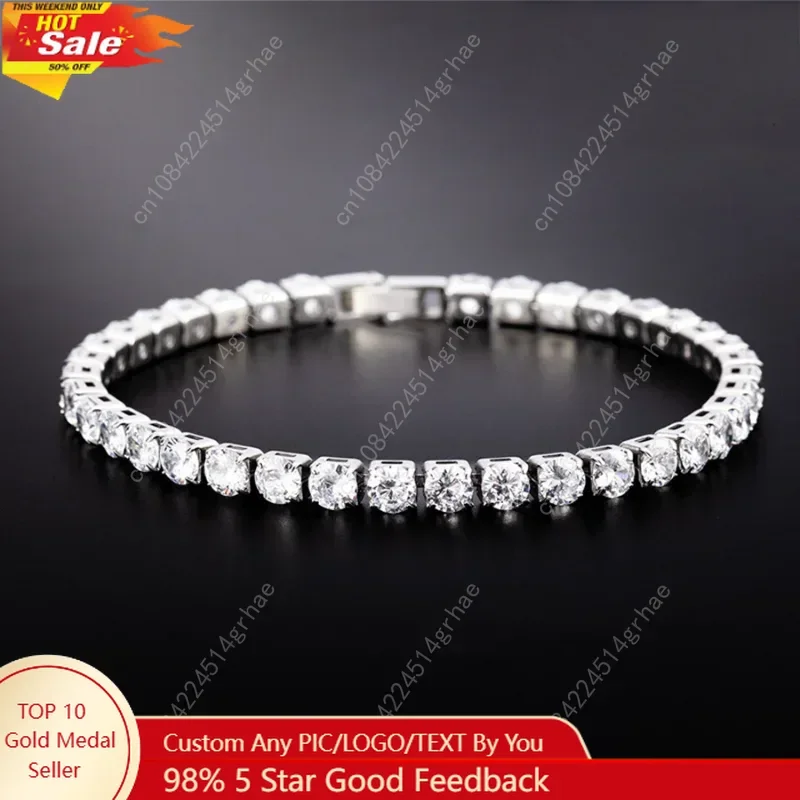 

Luxury Hiphop Iced Out 4mm Cubic Zirconia Crystal Tennis Bracelets For Women Men Gold Color Silver Color Bracelet Chain Jewelry