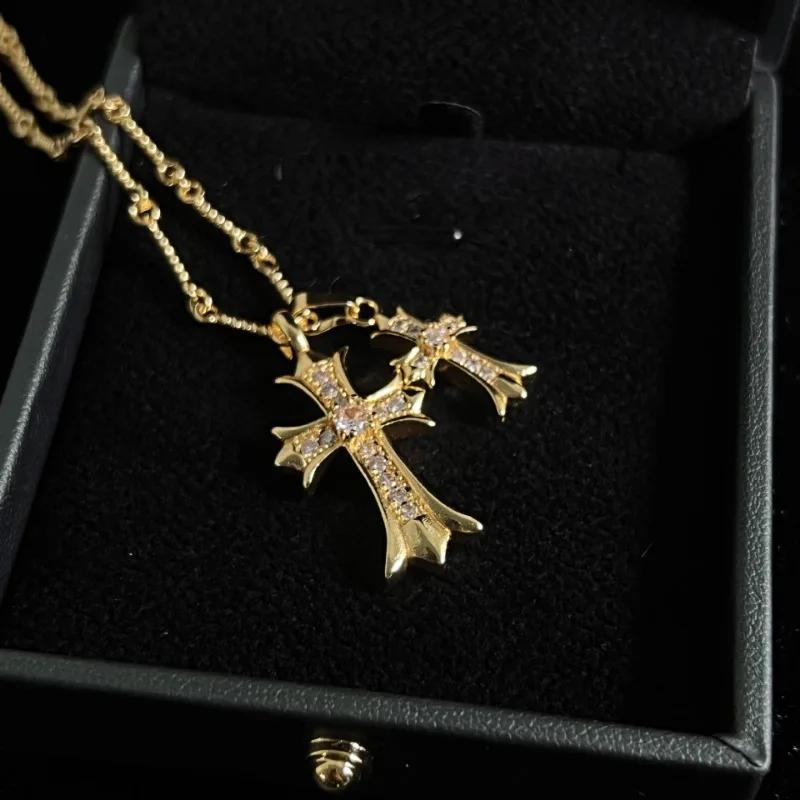 حار بيع تشو يانغتشينغ تونغ طبقة مزدوجة الصليب الحلو كول لوه القلب قلادة المتخصصة تصميم ضوء المجوهرات الفاخرة الاتجاه #4