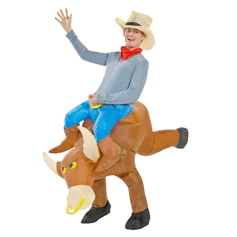 Ride on Ox Inflatable Bull Costume Adult Kids Half Body Halloween Cosplay Party Costumes Funny Clothing for Women Men