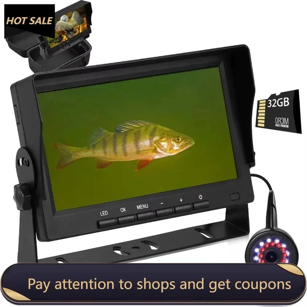 Underwater Fishing Camera DVR w/Bracket - 7 inch Ice Fishing Camera Underwater， 1200TVL Portable Ice Fishing Fish Finder