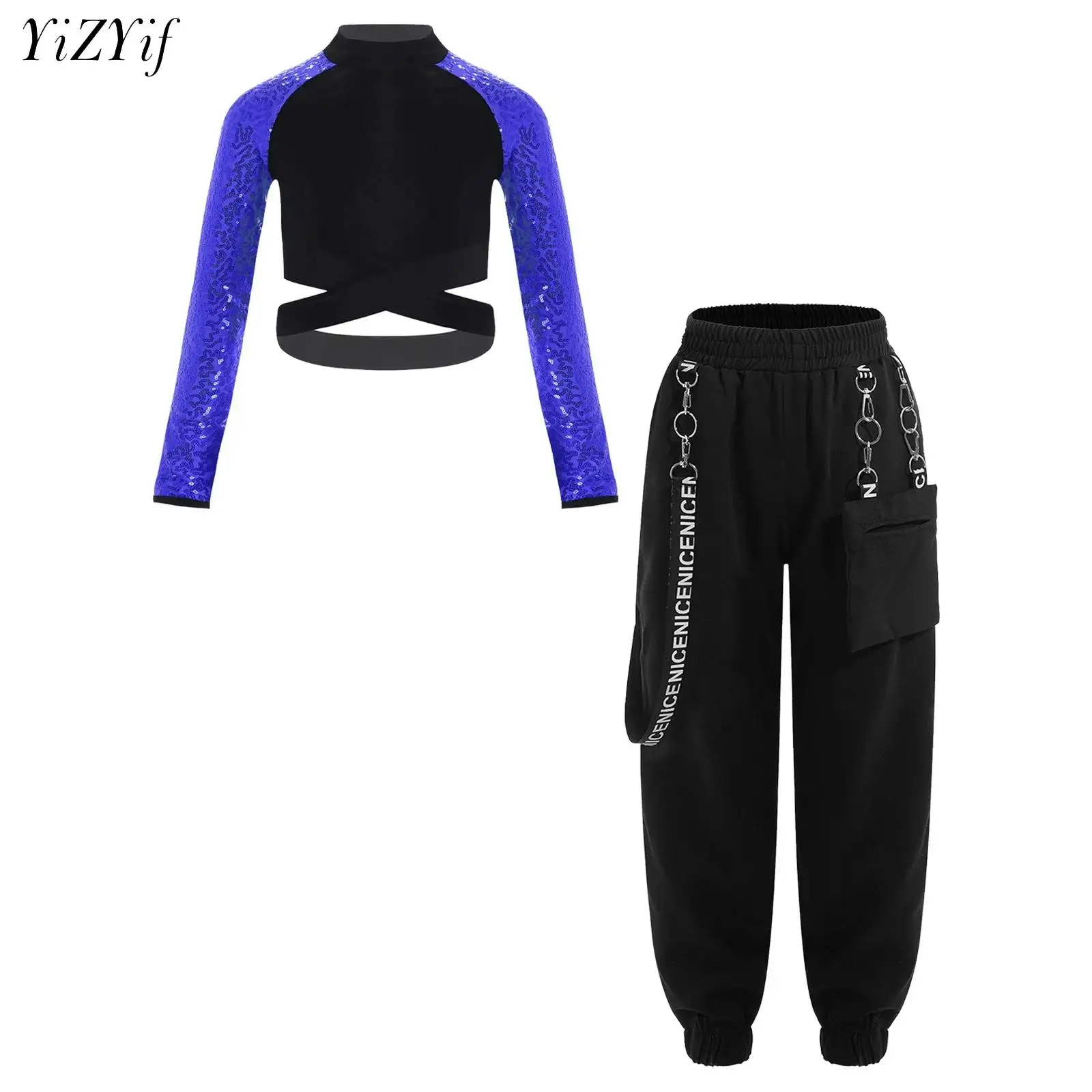 

Children Stage Hip Hop Girl Dance Costume Stage Show Wear for Boys Girls Ballroom Street Dancing Jazz Crop Top Pants Dancewear