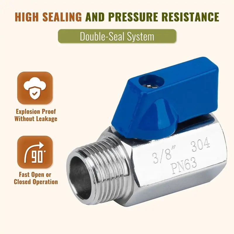 【TODAY-ONLY!】X-Male Threaded Mini Ball Valve 3/8 Inch-For 2-Pack 304 Stainless Steel NPT Female Design For Compact Installation