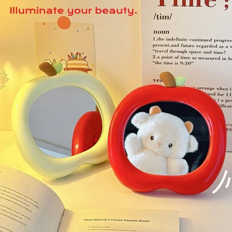 Latest Makeup Mirror Student Dormitory Apple Mirror Cartoon Apple Portable Small Mirror Office Desktop Household Makeup Mirror