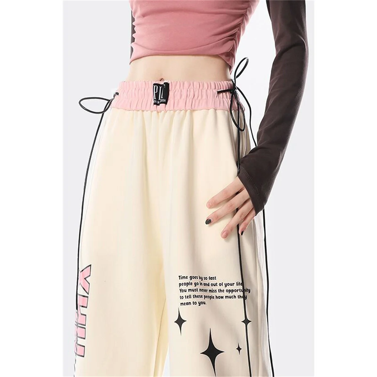 Szare spodnie cargo damskie khaki Harajuku Joggers z wysokim stanem luźne spodnie damskie hip-hopowe koreańskie spodnie punkowe śmieszne spodnie capri damskie