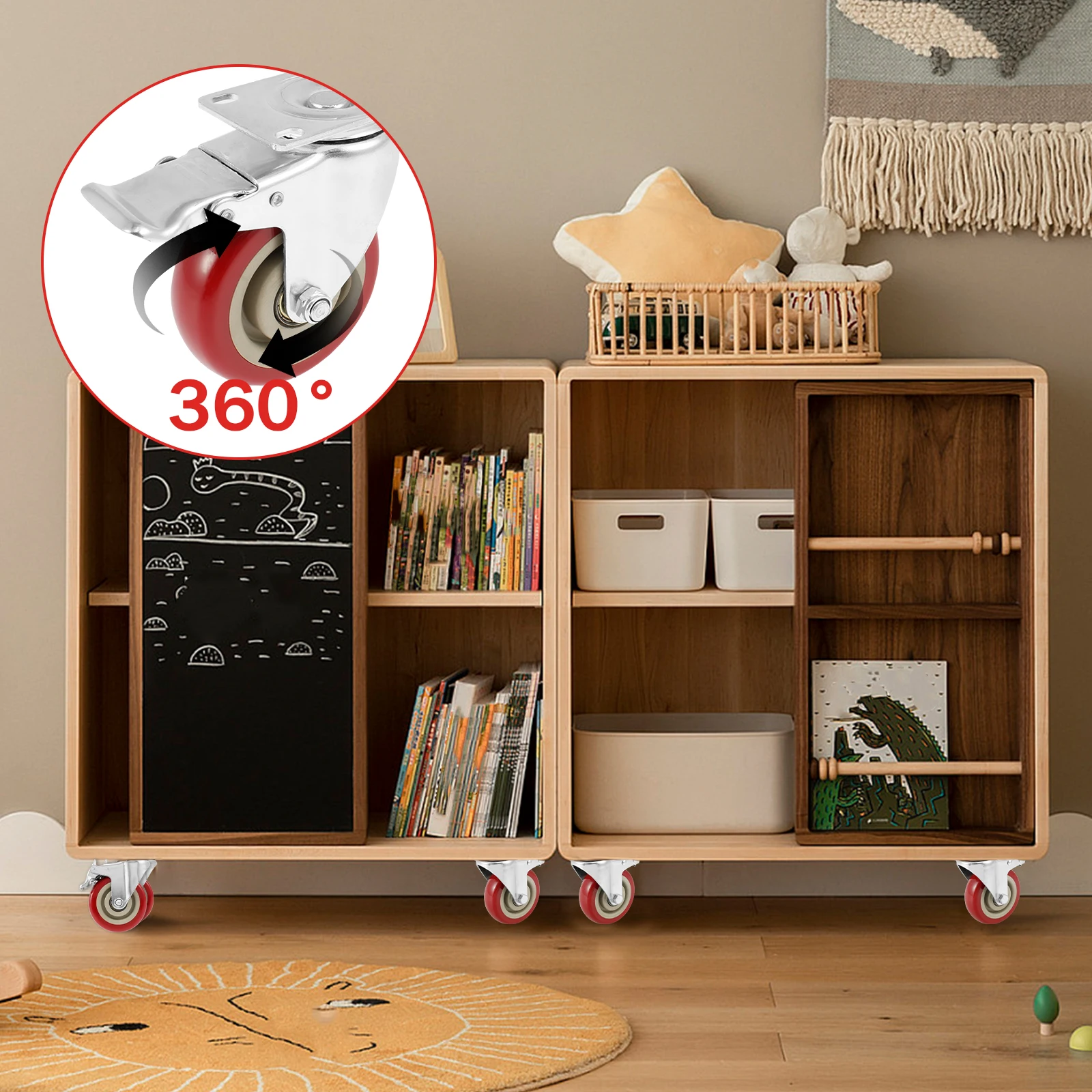 Ruota girevole universale da 4 pezzi pesante 360 °   Ruote freno silenziose girevoli Ruote mobili con piattaforma di usura Carrello per il trasporto domestico