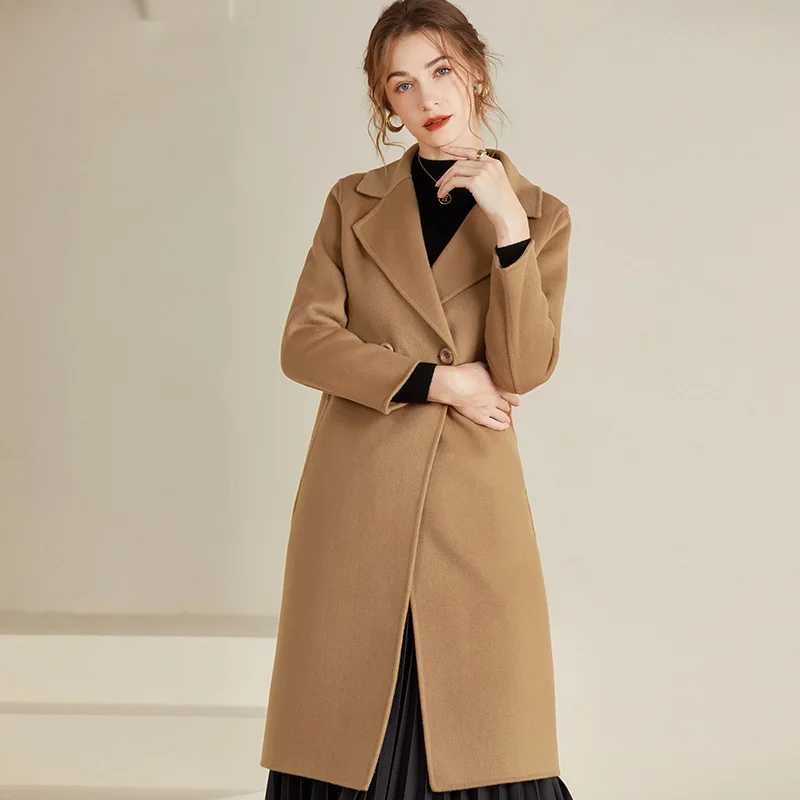 2024 Autumn and Winter New 100% Pure Wool Reversible Woolen Coat Women's Long Korean Style Fashion Popular Comfortable Warm Coat