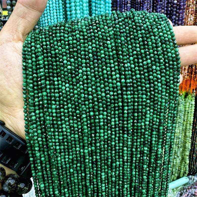 Natural Faceted Malachite High Quality Loose Round Beads 2/3/4MM 38CM For Jewelry Making DIY Bracelet Necklace Accessories