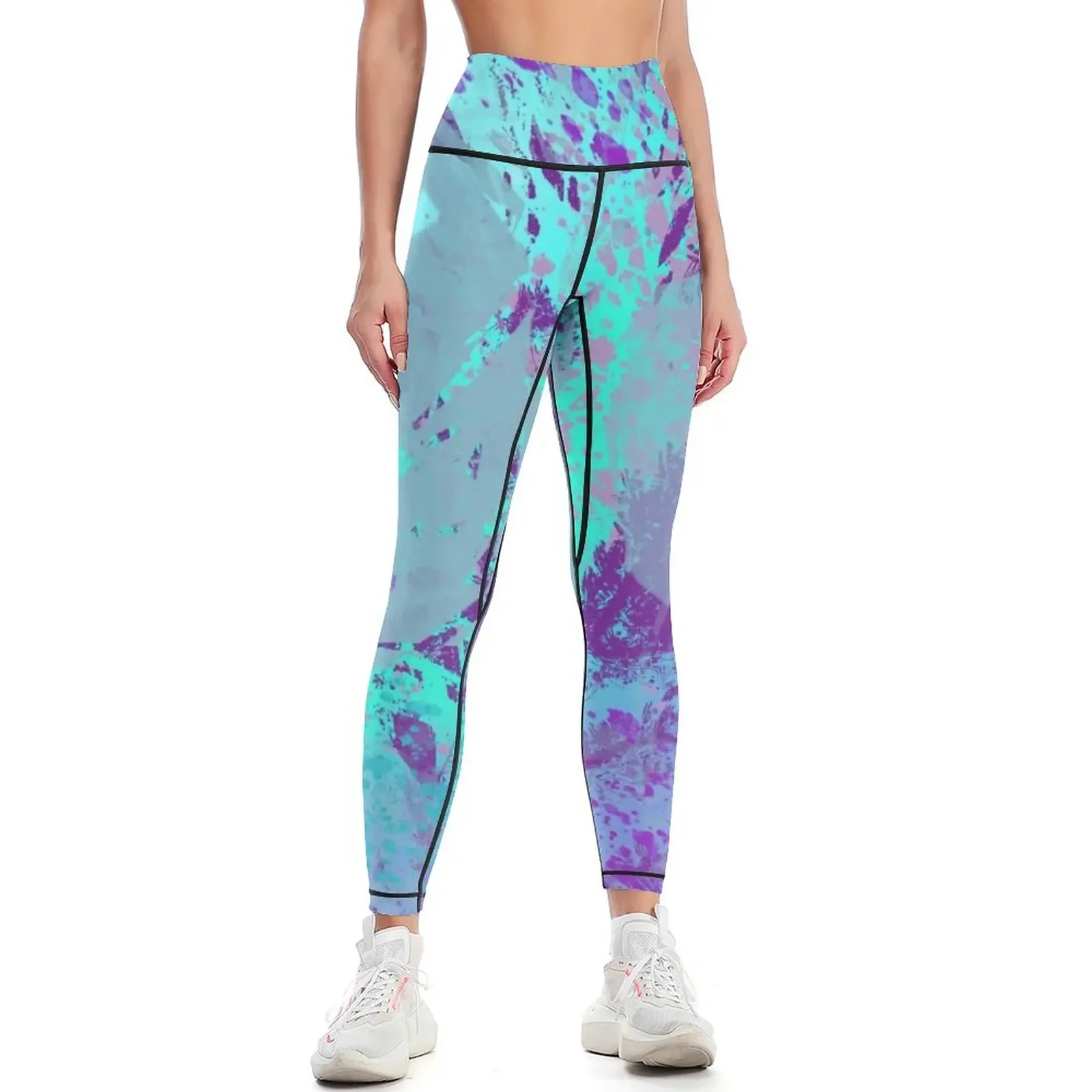 

Splattered Paints Light Blue Purples FashionWear Design Leggings Pants sport workout shorts for fitness Womens Leggings