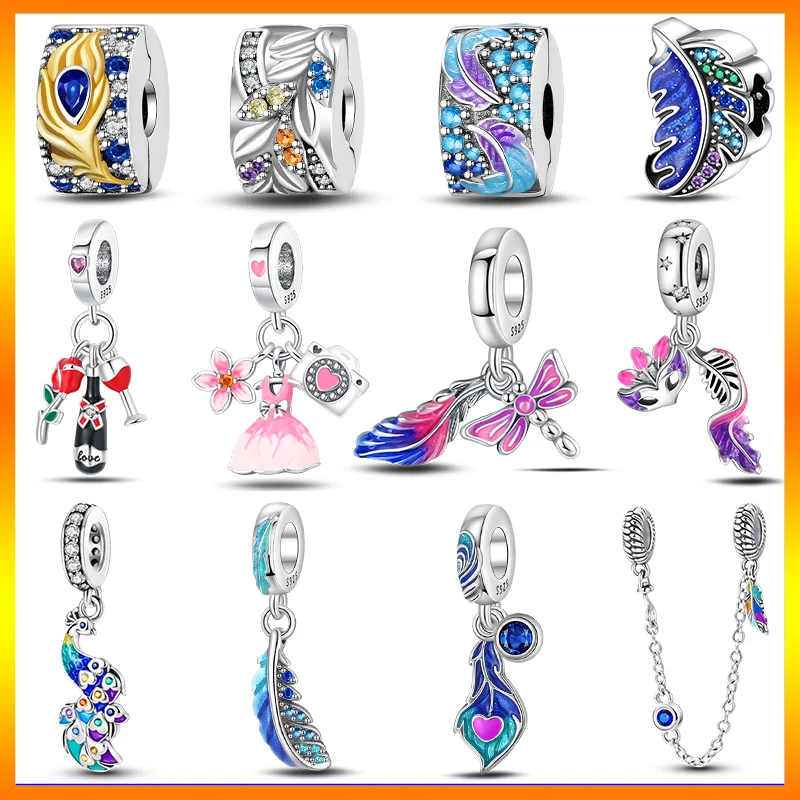 Fit Pandora Original Bracelets DIY Jewelry 925 Sterling Silver Colorful Masquerade Series Sexy Mask Feather Dress Charms Beads