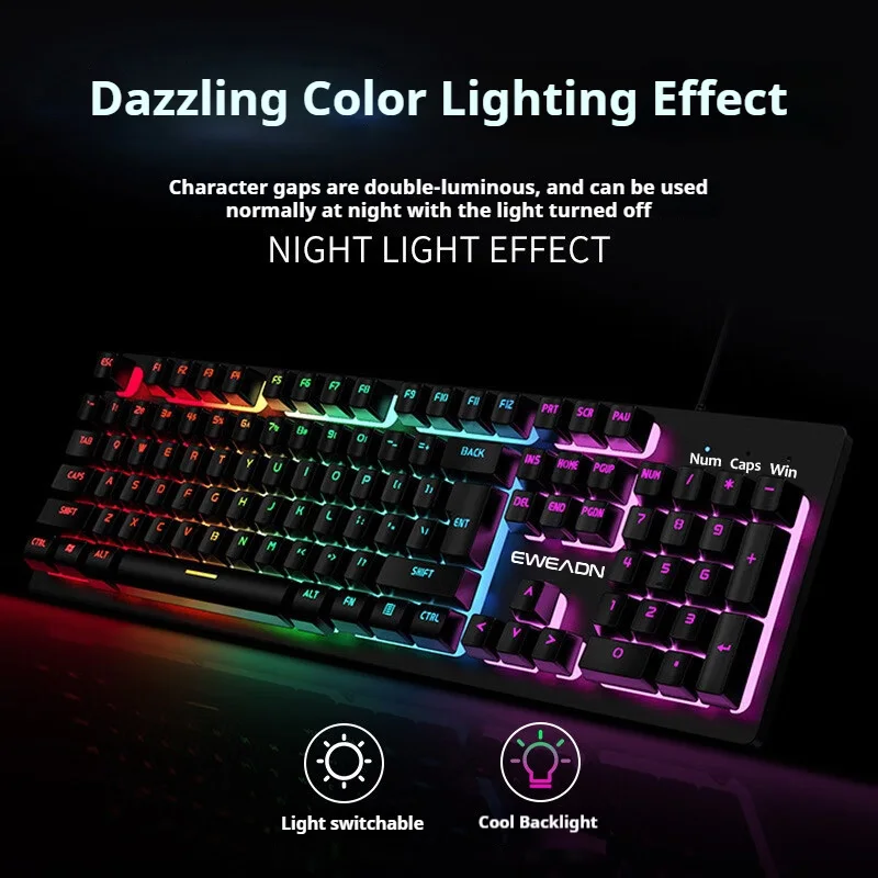EWEADN Gaming Keyboard, Thickened Metal Panel, Matte Finish, Silent Ergonomic Design, for Home, Office, and Gamers