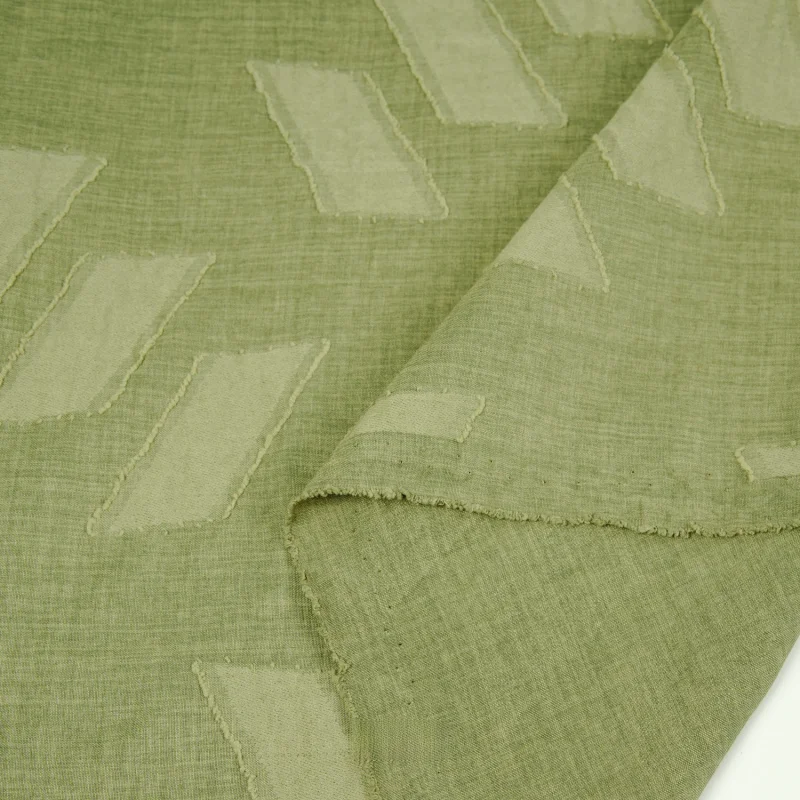 Green and apricot geometric pattern jacquard fabric for making spring/summer cheongsamsdiyDesigner fabricA