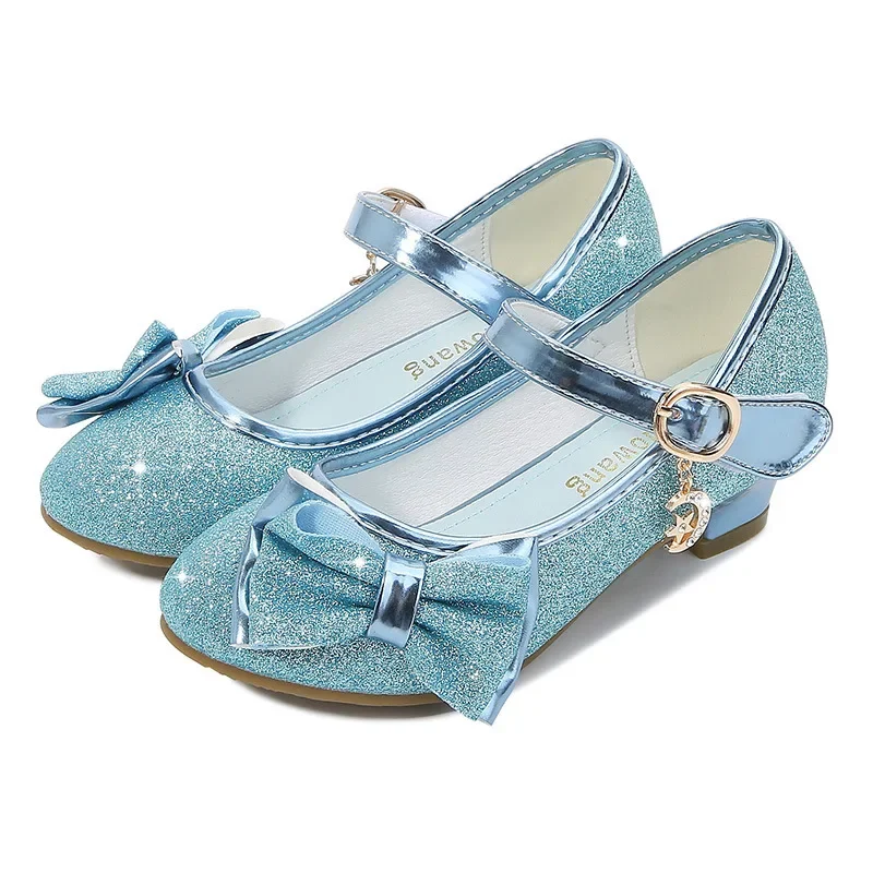 2024 Kids Leather Shoes Girls Wedding Dress Shoes Fashion Brand Designer Princess Bowtie Dance Shoes Children High-heeled