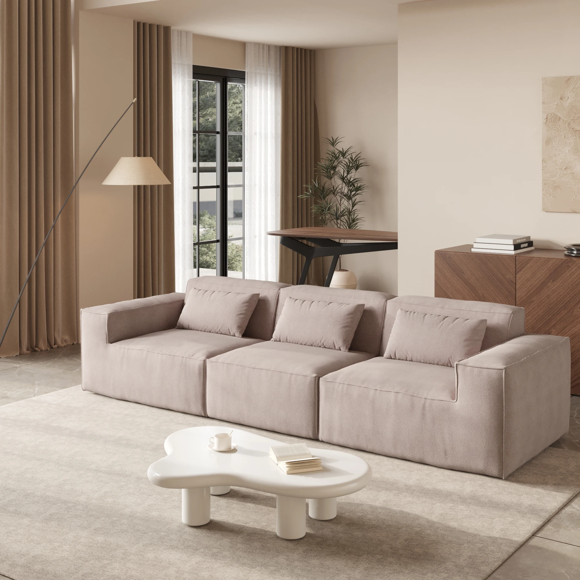 

ATUNUS US in Stock Drop Shipping Vacuum Compress Modern Brown Modular Sectional Sofa Cloud Velvet Living Room Couch Set