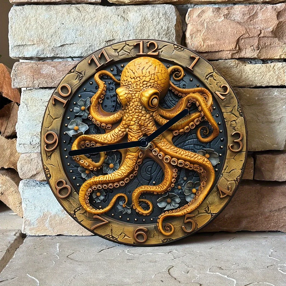 Silent Aluminum Wall Clock with Octopus Design - Perfect for Summer Bedroom Decor& Valentine'S Day Gift Wall Clock Modern Design