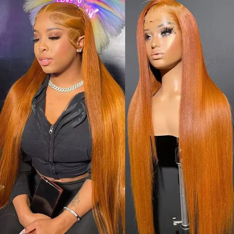 

13x4 Рыжий Оранжевый Парик Синтетические Парики Фронта Шнурка Шелковистые Длинные Прямые Для Женщин Оранжевый Парик Кепка Синтетическое Волокно Бесклеевые Парики Волос