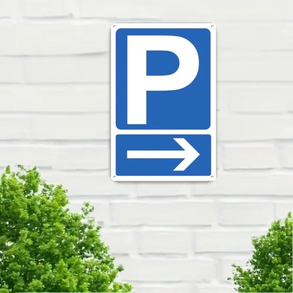 Durable Metal Parking Arrow Sign 20.32x30.48cm Blue White Wall Decor Indoor Outdoor