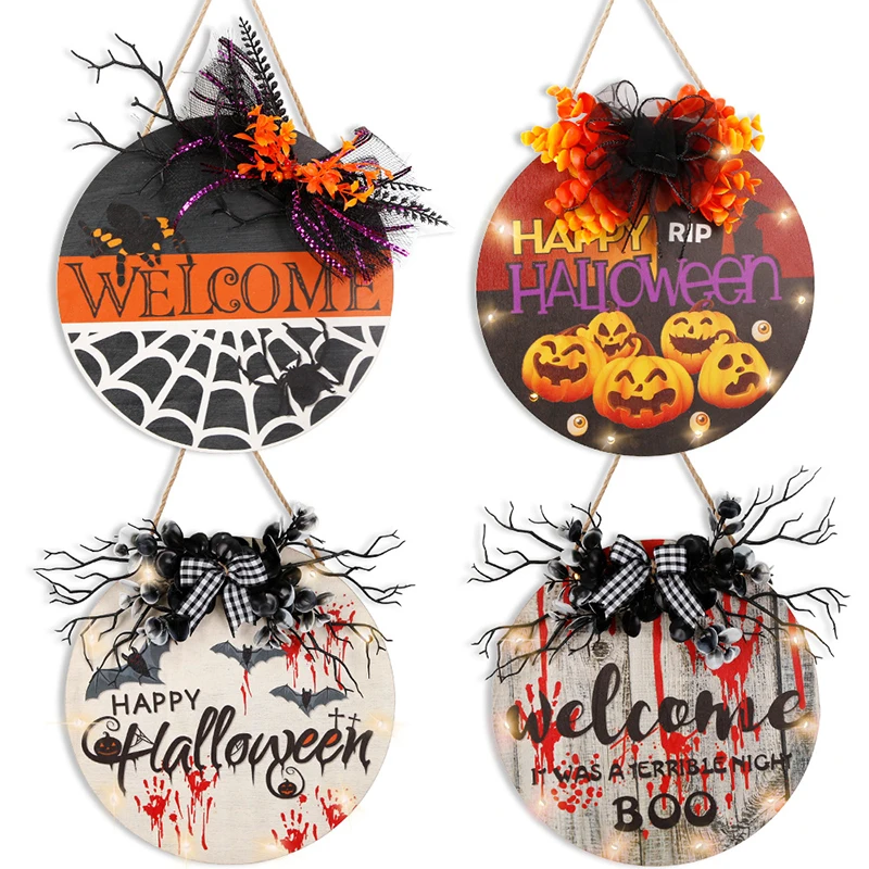 Halloween Decorations For Home Happy Halloween Blood Fingerprint Pumpkin Bat Wooden Sign Home Wall Door Wooden Sign Pendant