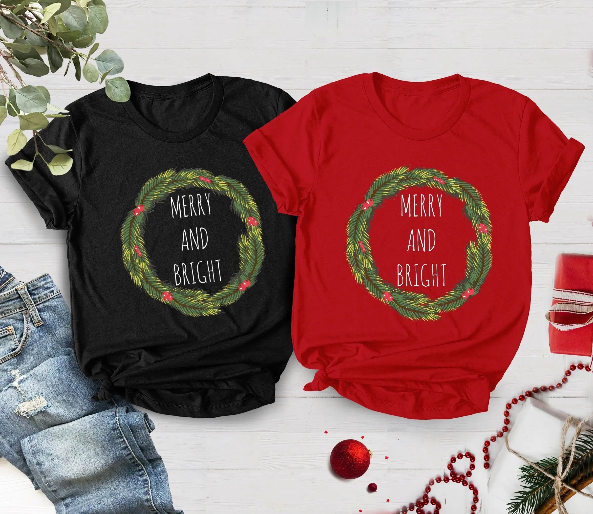 Christmas T Shirt For Women Merry And Bright Trendy Her Mom Party