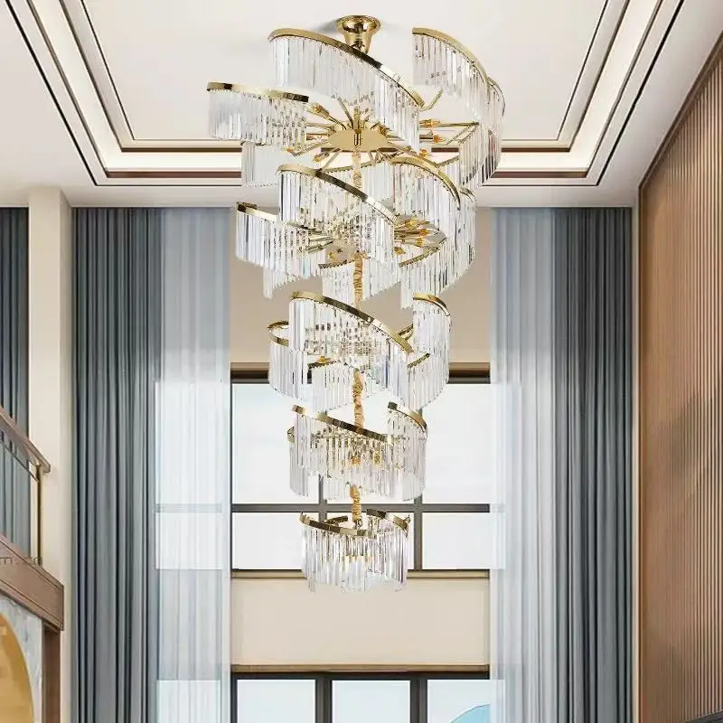 

2025 Luxury Customizable Large Chandelier Pendant Light Ceiling Lamp Dimmable K9 Crystal Luster for Staircase luminaire