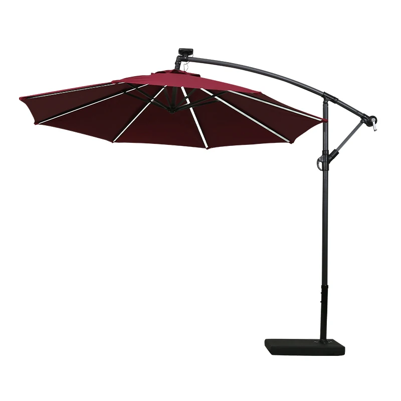 Modern Solar Outdoor Patio Umbrella with LED Light Cantilever Design 180g Polyester Fabric for Hotel Pool Use